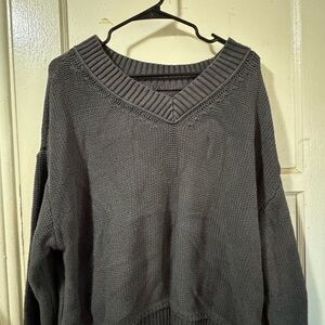 American Eagle Outfitters Dark Gray V-Neck Sweater